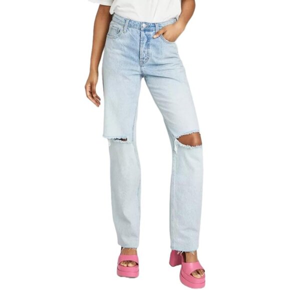Wild Fable Women's 0 Light Wash High Rise Button Fly Distressed Straight Jeans - Picture 1 of 16